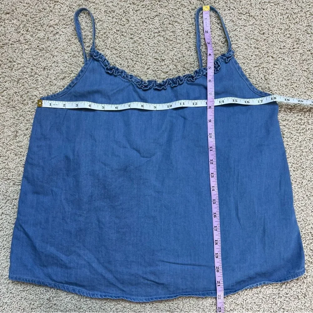 Denim-Effect Blue Ruffle Trim Spaghetti Tank - Picture 5 of 5